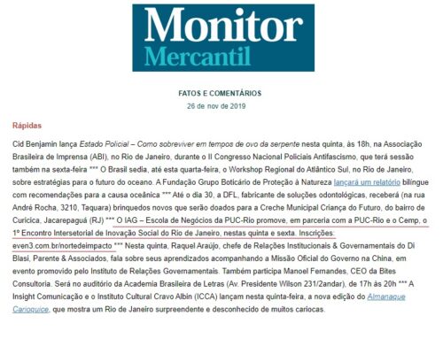 27.11 – 1º Encontro Intersetorial de Inovação Social do Rio – Monitor Mercantil digital